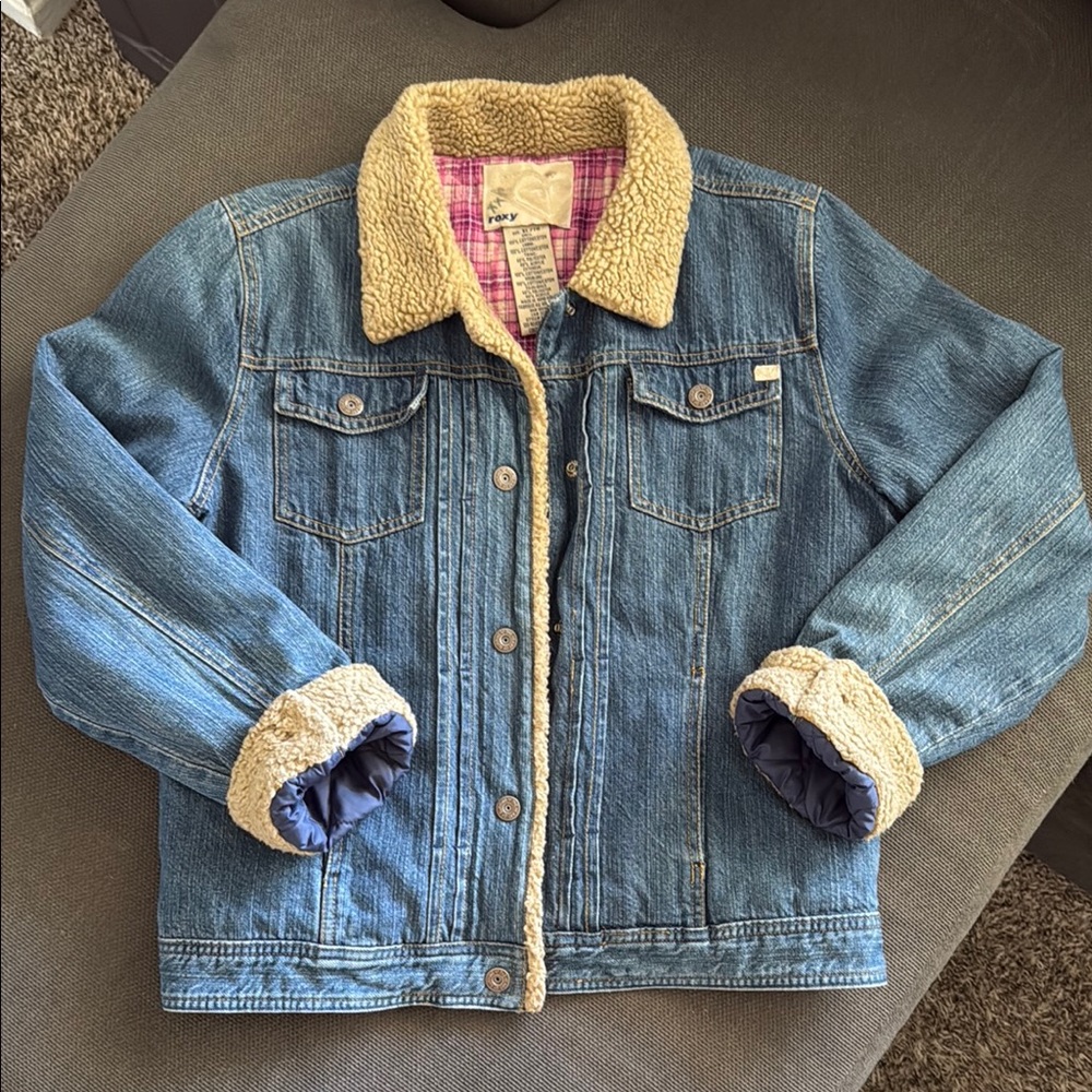 Roxy Blue and Cream Sherpa-Lined Jean Jacket